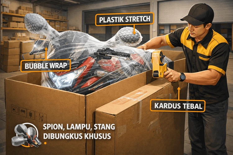 Proses packing motor secara profesional